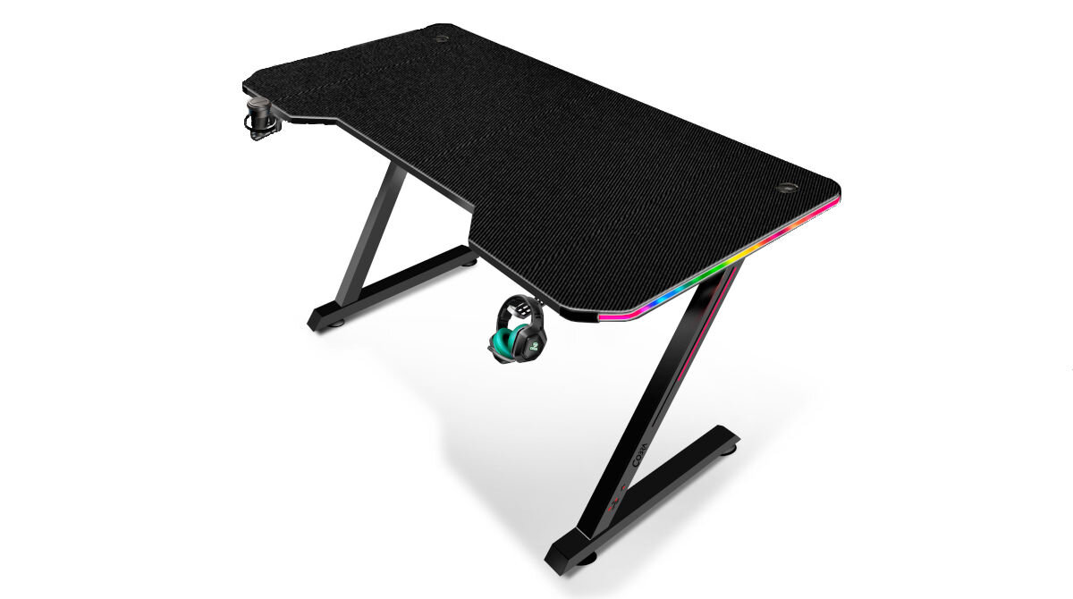 Biurko COBRA CRF4576RGB Czarny uchwyt na napoje hak na słuchawki praktyczne otwory na kable