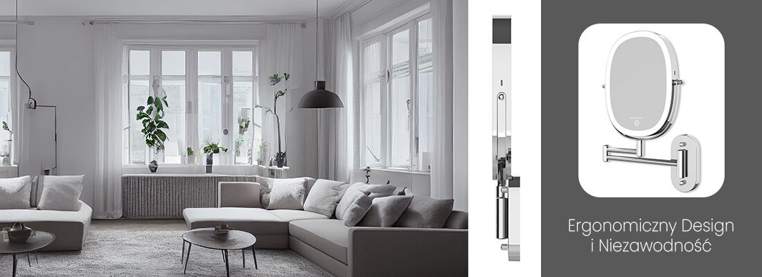 DWUSTRONNE LUSTERKO BEAUTIFLY PODŚWIETLANE DUAL SIDE 7X WALL MIRROR Ergonomiczny design montaż ściana regulacja zakres 360 stopni zasilanie