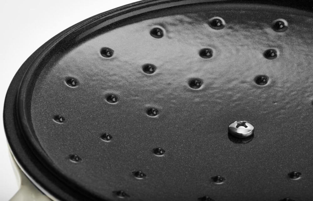 Brytfanna GERLACH Natur Iron 31 cm troska o zdrowie wytrzymałość natury żeliwo pokryte emalią dla osób uczulonych na nikiel doskonale trzyma ciepło do duszenia smażenia potraw możliwe używanie w piekarniku system cyrkulacji pary wodnej w pokrywce zdrowe gotowanie w zgodzie z naturą