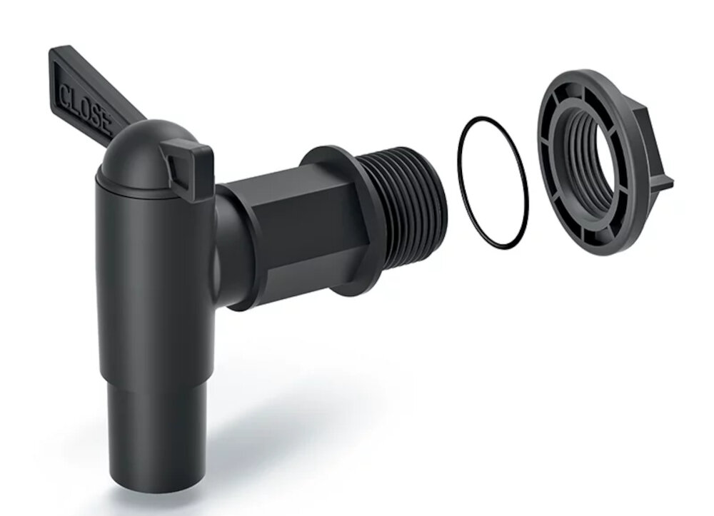 Zbiornik na deszczówkę PROSPERPLAST Tower RWK720 oszczednosc pieniedzy dbalosc o srodowisko naturalne zmniejszenie zuzycia wody pitnej wsparcie zrownowazonej praktyki ogrodniczej kranik ITAP2 pojedynczy otwor gwintowy w rozmiarze 3/4 cala wymaga szybkozlaczki