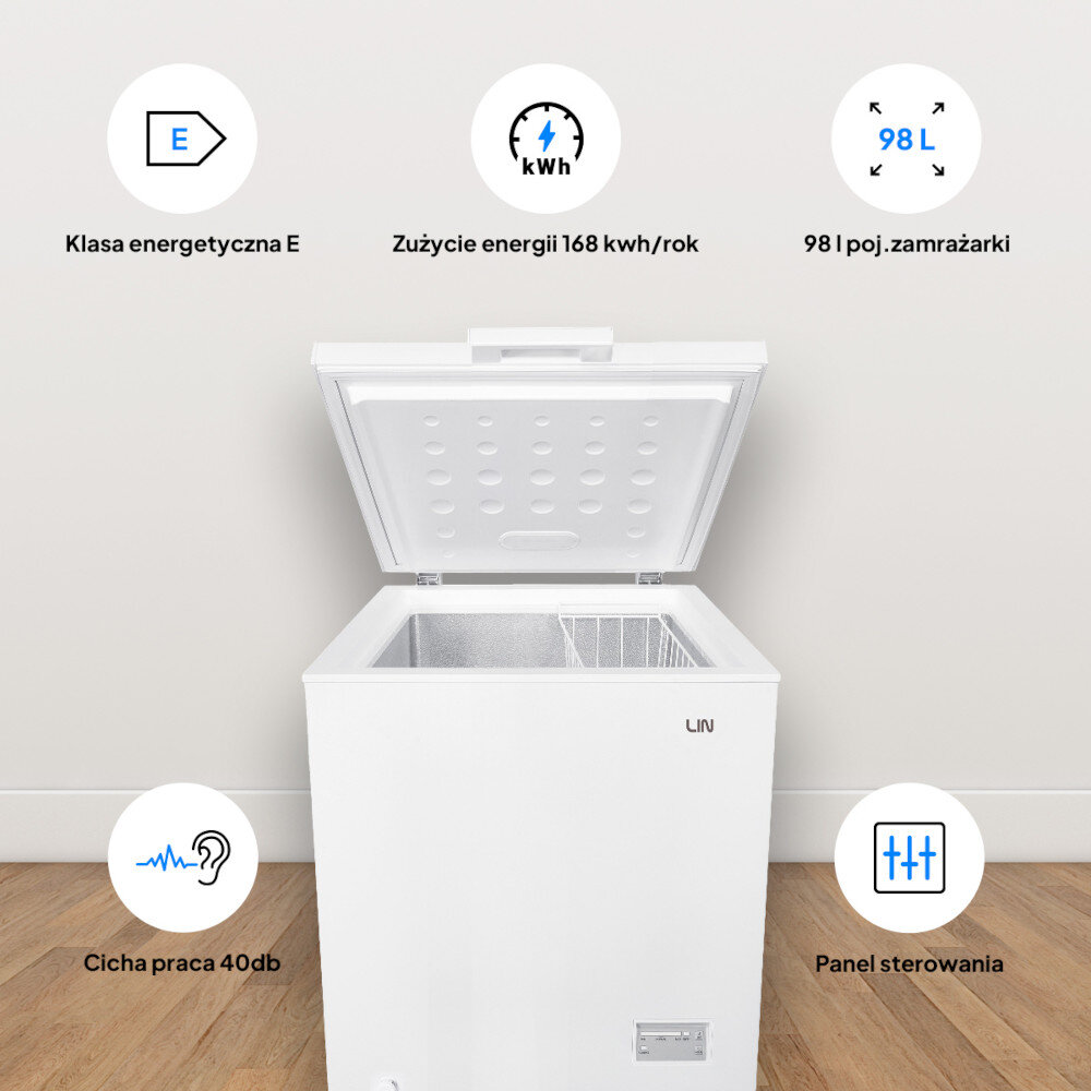 ZAMRAŻARKA LIN LI-BE1-100 wygoda użytkowania cicha praca komfortowe użytkowanie bez hałasu Lampki kontrolne druciany kosz