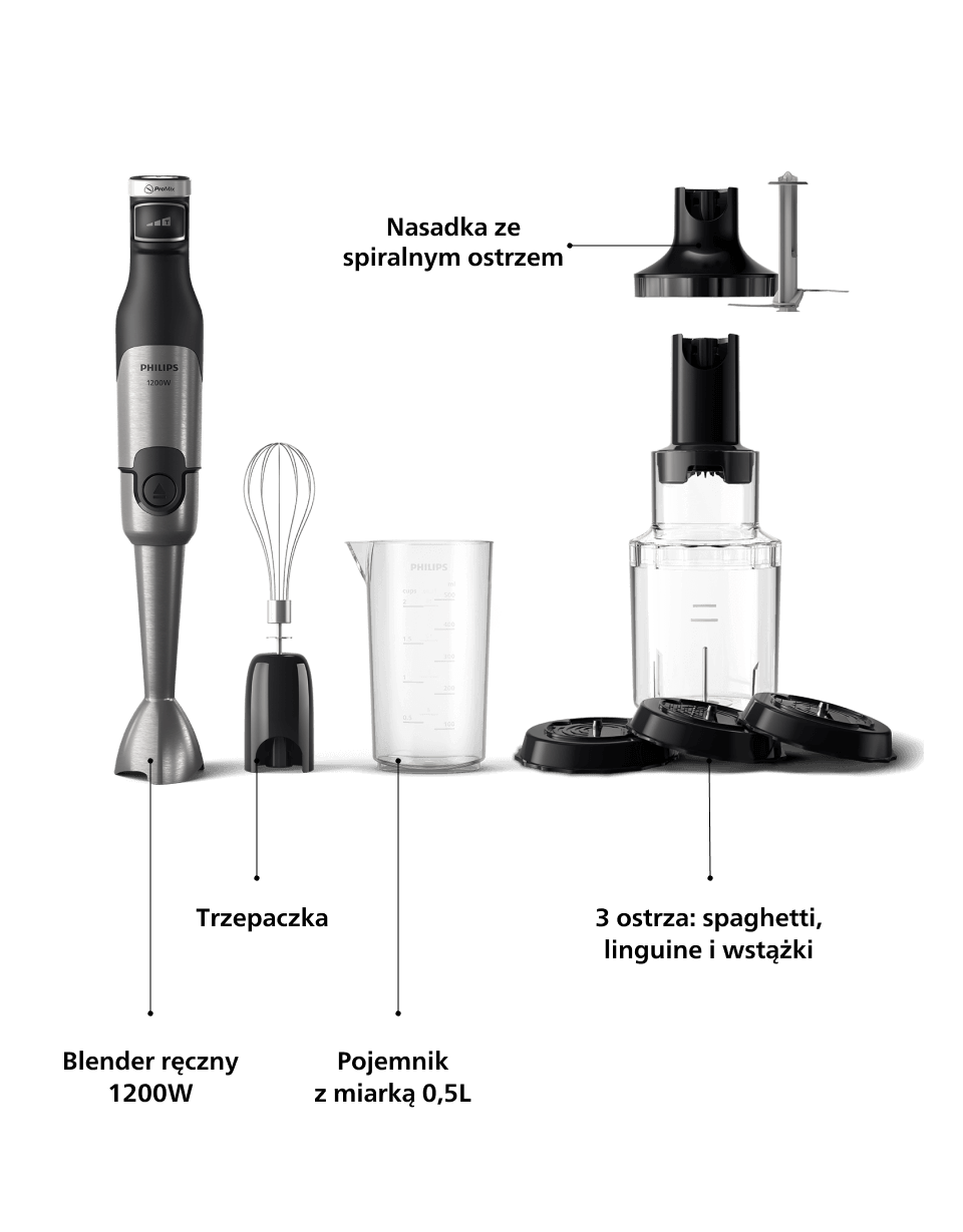 Nasadka ze spiralnym ostrzem, blender, trzepaczka, pojemnik i ostrza Nasadka ze spiralnym ostrzem, blender, trzepaczka, pojemnik i ostrza