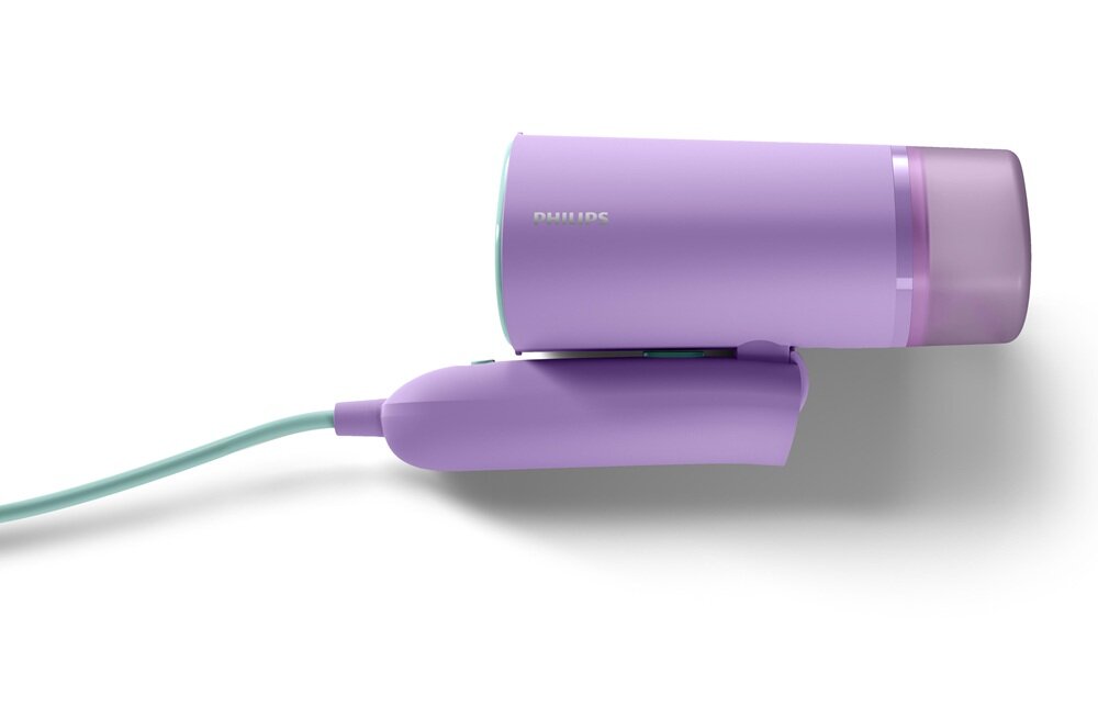 Parownica do ubrań (Steamer) PHILIPS Seria 3000 STH3010/30 leży bokiem, lekki, kompaktowy, łatwe przechowywanie