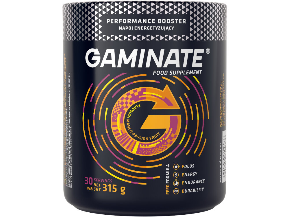 Suplement na koncentracje GAMINATE Energy Mango-marakuja 315 g suplement diety poprawa koncentracji ulatwienie codziennego funkcjonowania skupienie na najwazniejszych sprawach