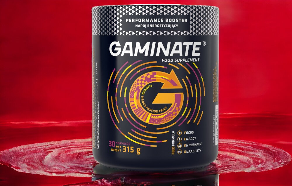 Suplement na koncentracje GAMINATE Energy Mango-marakuja 315 g nie zawiera cukru stale pobudzenie alternatywa dla kawy yerba mate napojow energetyzujacych