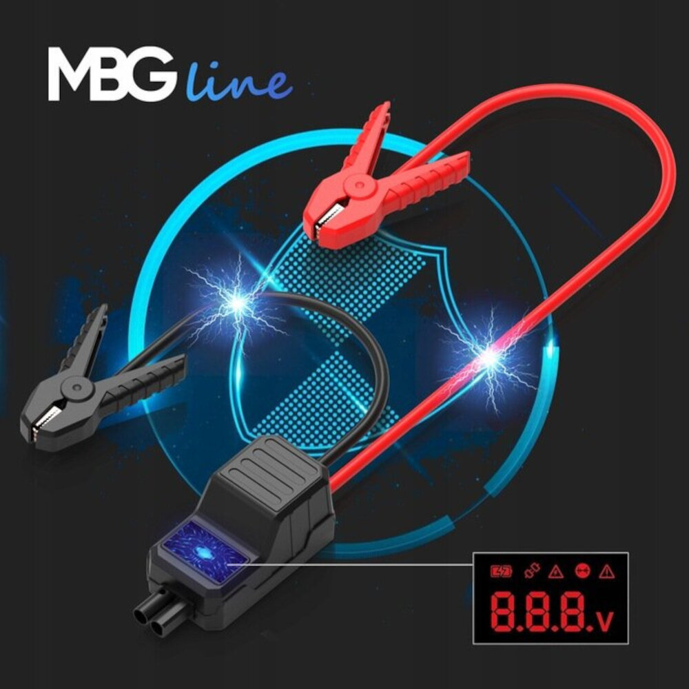 Urządzenie rozruchowe MBG LINE A37 Max kable z wyświetlaczem akumulator 20 000 mAh 74 Wh technologia PD60W czs ładowania w zaledwie 2 godziny prąd rozruchowy 2000 A maksymalne natężeni 4000 A do pojazdów z instalacją 12 V silniki benzynowe do 8.0 l diesle do 7.0 l
