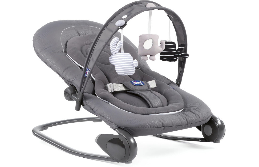 Bujaczek CHICCO Hoopla Moon Grey System Slide Line pałąk z zabawkami wsparcie rozwój koordynacja