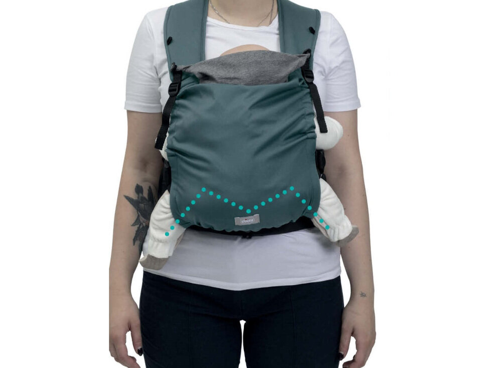 Nosidełko CHICCO Skin Fit Zielony Ergonomia pozycja prawidłowa postawa nogi kształt litera M plecy litera C zdrowie dziecko