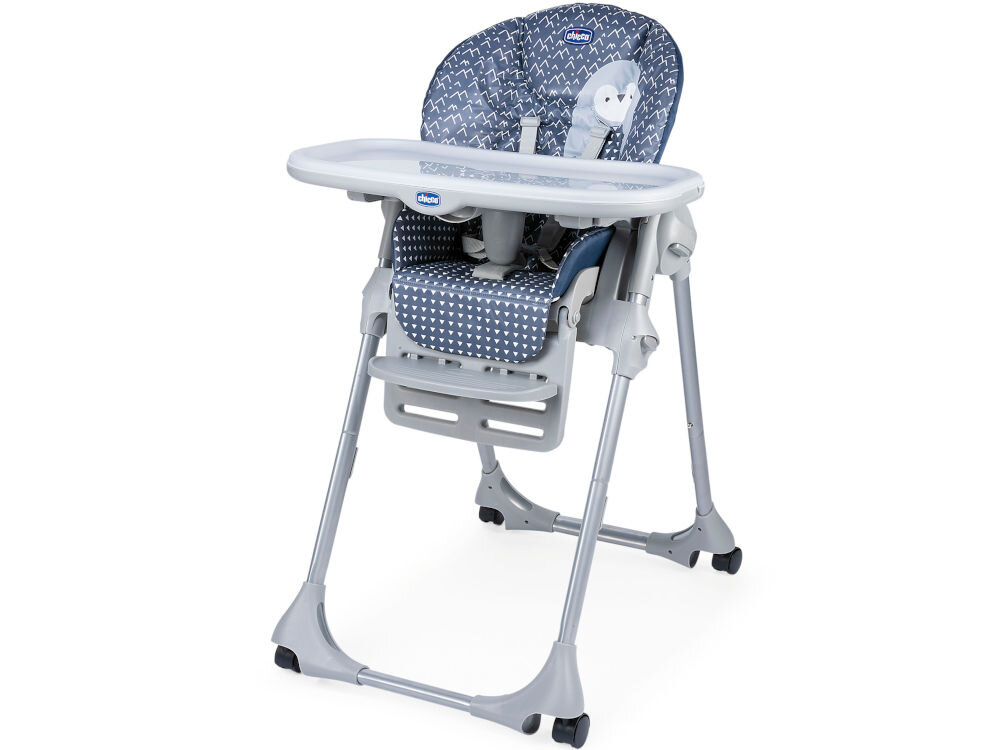 Krzesełko do karmienia CHICCO Polly Easy Niebieski wygodne siedzisko przestronne odpowiednia swoboda ruchu trwała nietoksyczna tapicerka PCV łatwe utrzymanie czystości bezpieczeństwo higiena użytkowania 