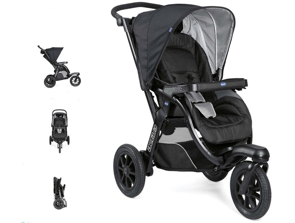 Wózek dziecięcy CHICCO Activ3 Jet Czarny Daszek XXL podwójne okienko ochrona UV50+