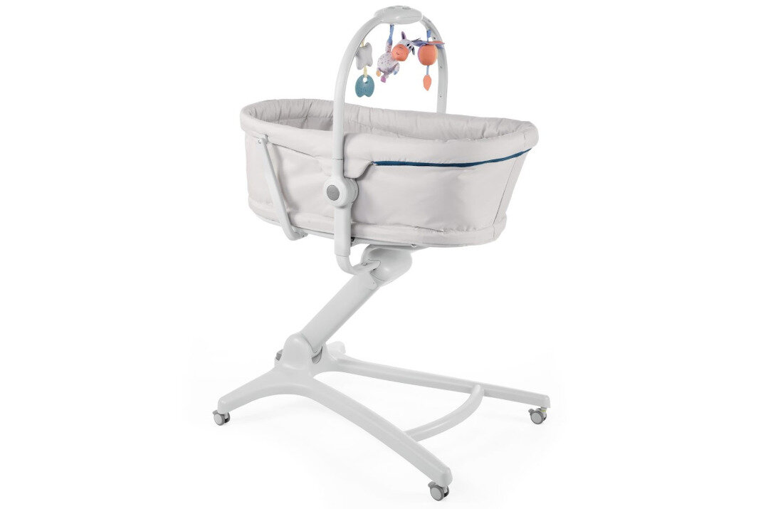 Łóżeczko CHICCO Baby Hug 4 w 1 Szary Elektroniczny panel z zabawkami rozwój zmysły efekty świetlne sześć kołysanek trzy miękkie zabawki