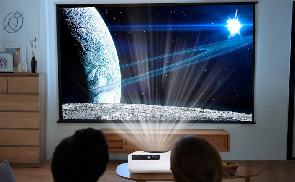 Projektor EXTRALINK Smart Life Vision Max - Łatwość użytkowania, rodzina ogląda film na ekranie projektora