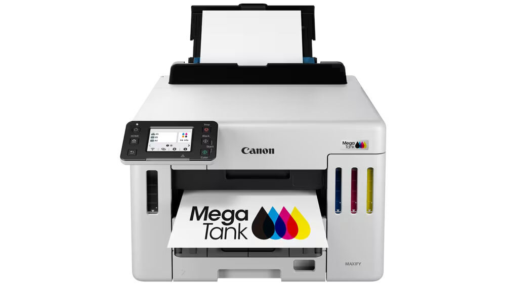 Urządzenie wielofunkcyjne CANON Maxify GX5540 Druk w kolorze, Automatyczny druk dwustronny, Wi-Fi prezentacja urządzenia od przodu na białym tle oszczędność kosztów częste drukowanie uzupełnienie w prosty i czysty sposób wydajność