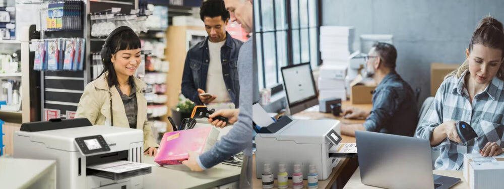 Urządzenie wielofunkcyjne CANON Maxify GX5540 Druk w kolorze, Automatyczny druk dwustronny, Wi-Fi prezentacja urządzenia podczas korzystania w różnych środowiskach branża farmaceutyczna zachowanie ochrony danych handel detaliczny tworzenie faktur logistyka sprawne przygotowanie etykiet