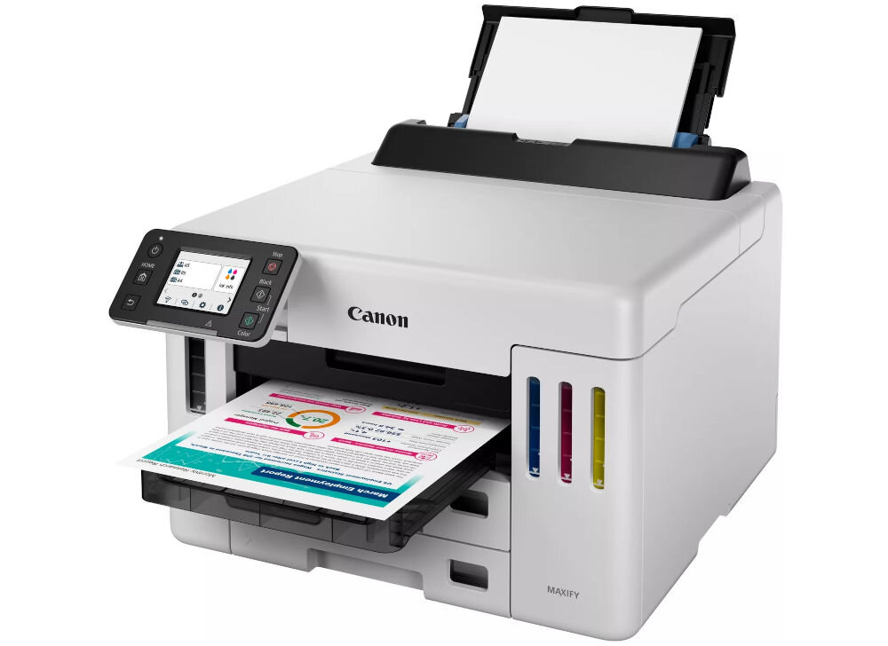 Urządzenie wielofunkcyjne CANON Maxify GX5540 Druk w kolorze, Automatyczny druk dwustronny, Wi-Fi prezentacja urządzenia pod kątem na białym tle prędkość druku kolor monochromatyczny