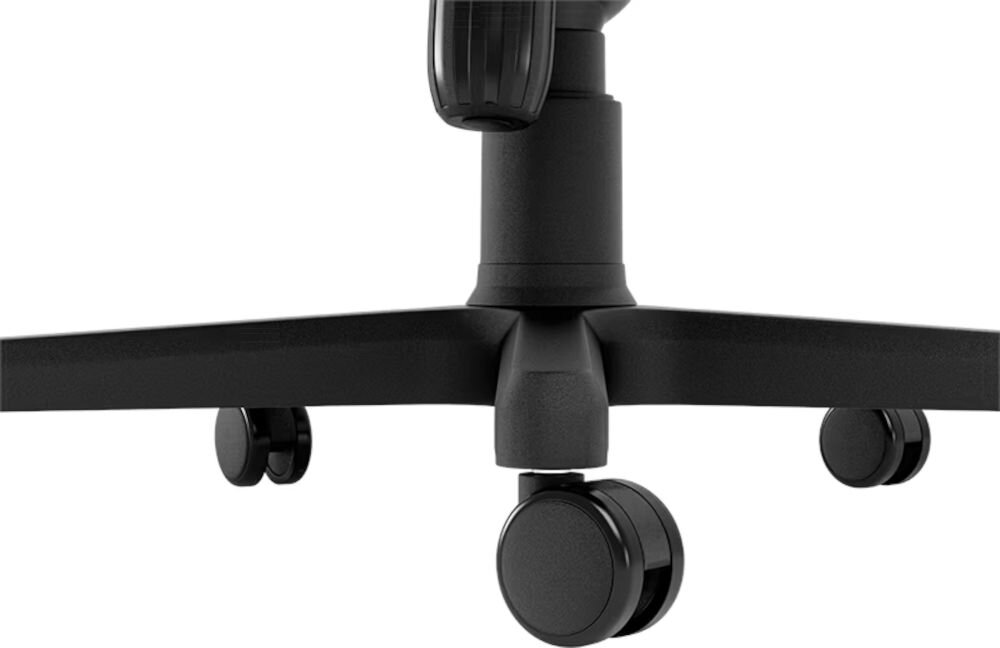 Fotel NOBLECHAIRS Hero The Elder Scrolls V: Skyrim 10th Anniversary Edition Czarny zbliżenie na kółka na białym tle kółka PU, do twardych podłóg i dywanów, ciche i bezpieczne nie rysują powierzchni