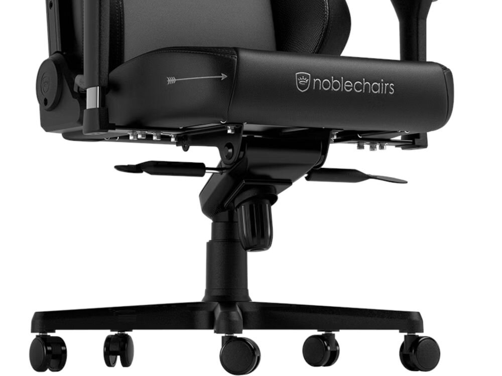 Fotel NOBLECHAIRS Hero The Elder Scrolls V: Skyrim 10th Anniversary Edition Czarny zbliżenie na podnośnik na białym tle podnośnik klasy 4, regulacja wysokości siedziska płynność stabilna regulacja wysokości