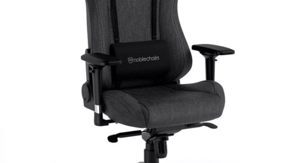 Fotel NOBLECHAIRS Epic TX Antracynt zbliżenie na poduszkę lędźwiową fotela na białym tle ergonomia wspiera naturalne krzywizny kręgosłupa redukcja napięcia mięśni pomaga utrzymać prawidłową postawę