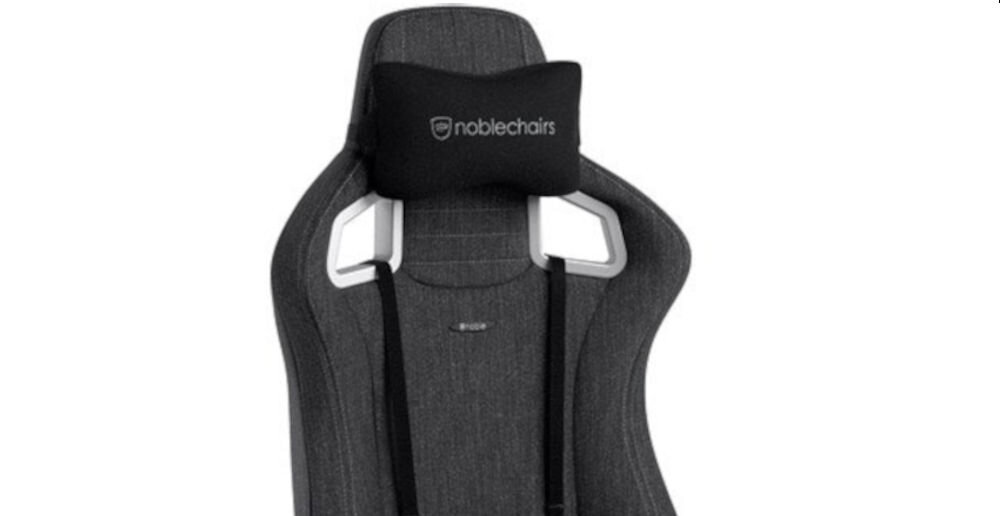 Fotel NOBLECHAIRS Epic TX Antracynt zbliżenie na górną część fotela z poduszką na białym tle poduszka mięśni karku wygodne podparcie szyi i głowy redukcja napięcia mięśni karku zachowanie właściwej pozycji ciała