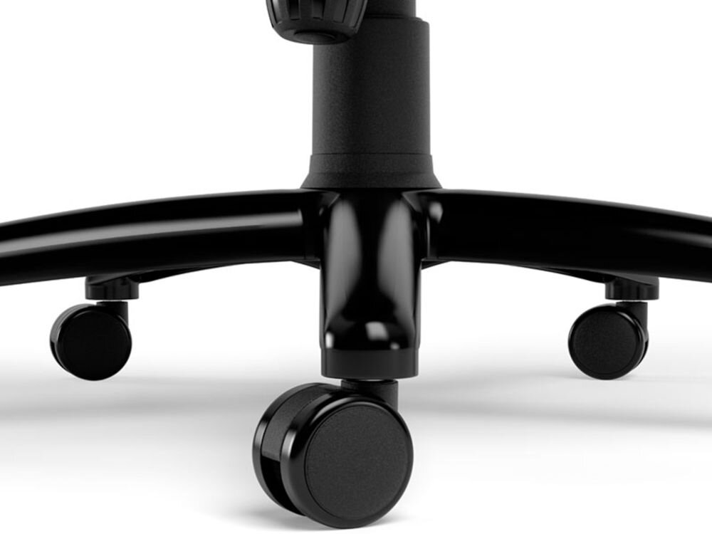Fotel NOBLECHAIRS Epic TX Antracynt zbliżenie na kółka fotela na białym tle aluminiowa podstawa i ciche kółka do twardych i miękkich podłóg ochrona przed zarysowaniem
