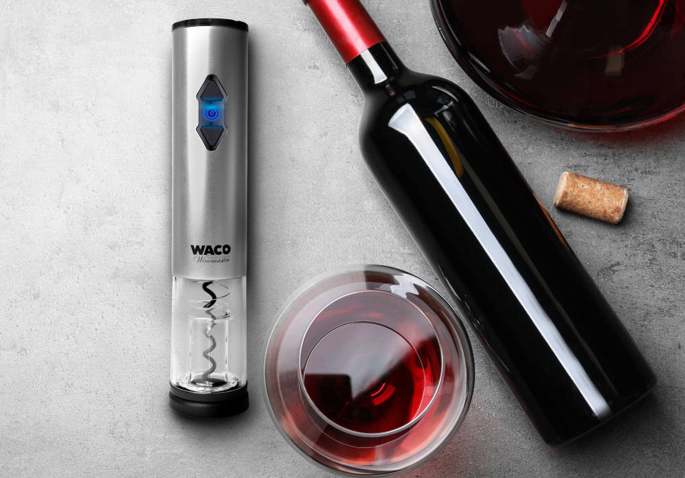 Otwieracz do wina WACO Winemaster Ow5 Proste rozwiązanie Obsługa jednym przyciskiem Uruchamianie jednym przyciskiem unika szarpania korka proces wygoda komfort