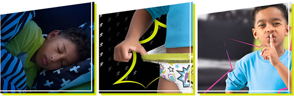 Pieluchomajtki PAMPERS Ninjamas Statki kosmiczne (10 szt.) śpiące dziecko dopasowanie dyskrecja