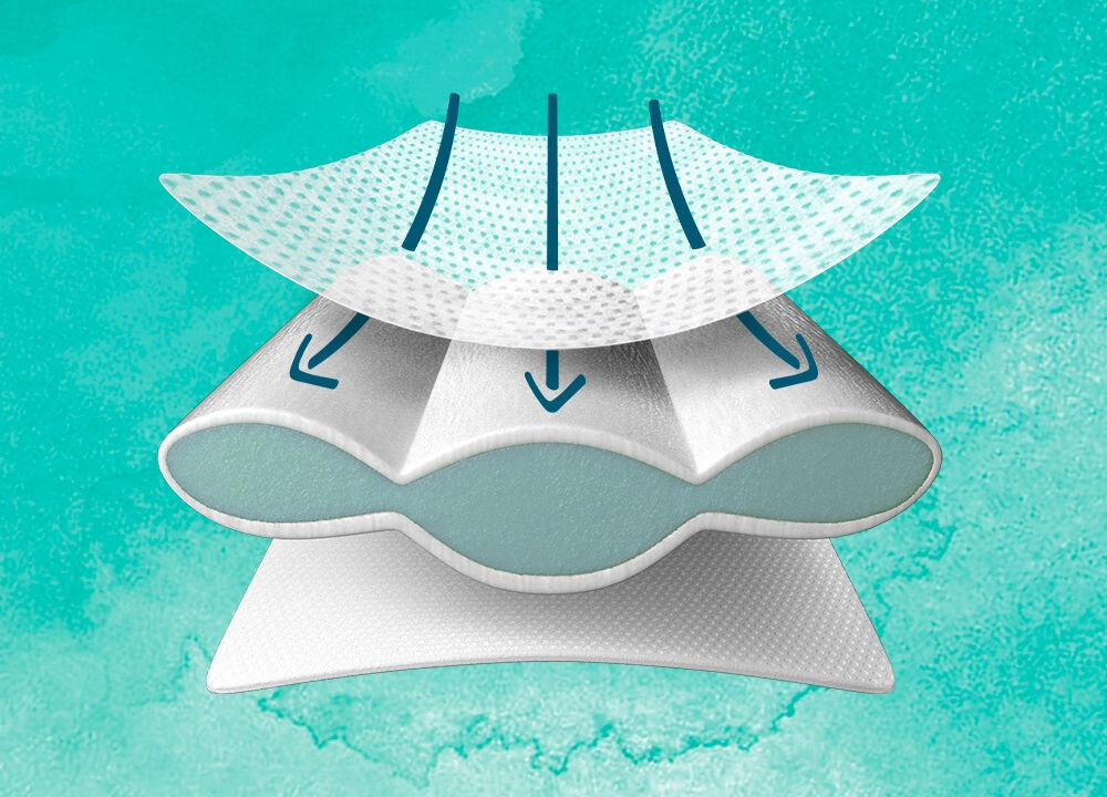 Pieluchomajtki PAMPERS Harmonie Baby 4 (22 szt.) wizualizacja trzech warstw pieluszki