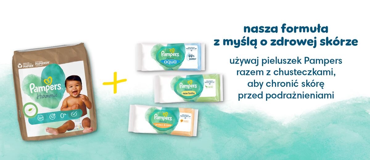 Chusteczki nawilżane PAMPERS Harmonie New Baby (184 szt.)wieczko i zewnętrzne opakowanie wykonano w 70% z przetworzonego plastiku