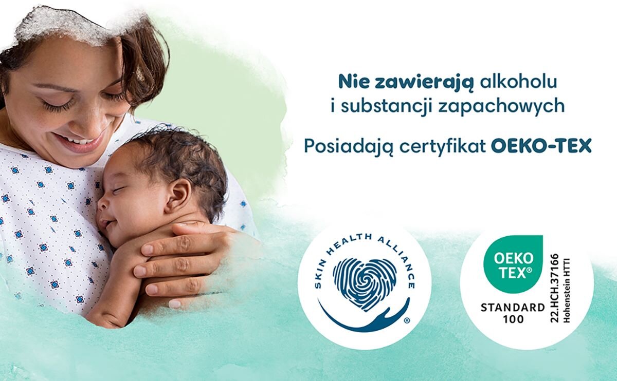 Chusteczki nawilżane PAMPERS Harmonie New Baby (184 szt.) 100 % włókien roślinnych nie zawiera alkoholu substancji zapachowych barwników OEKO-TEX unikatowe otwarcie
