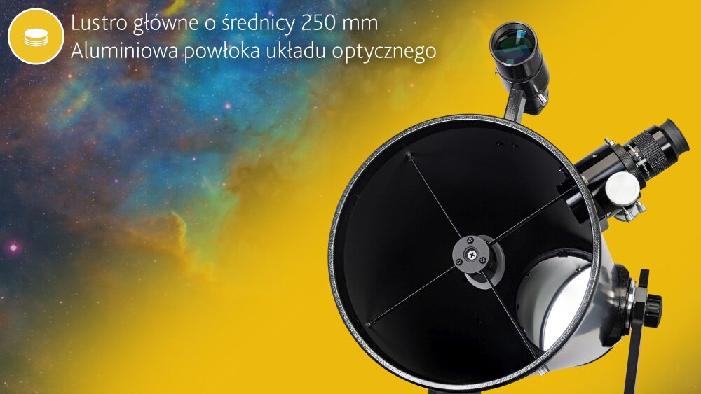Teleskop LEVENHUK Dobsona Ra 250N lustro główne średnica obserwacje poczatkujący użytkownik głębokie niebo układ słoneczny