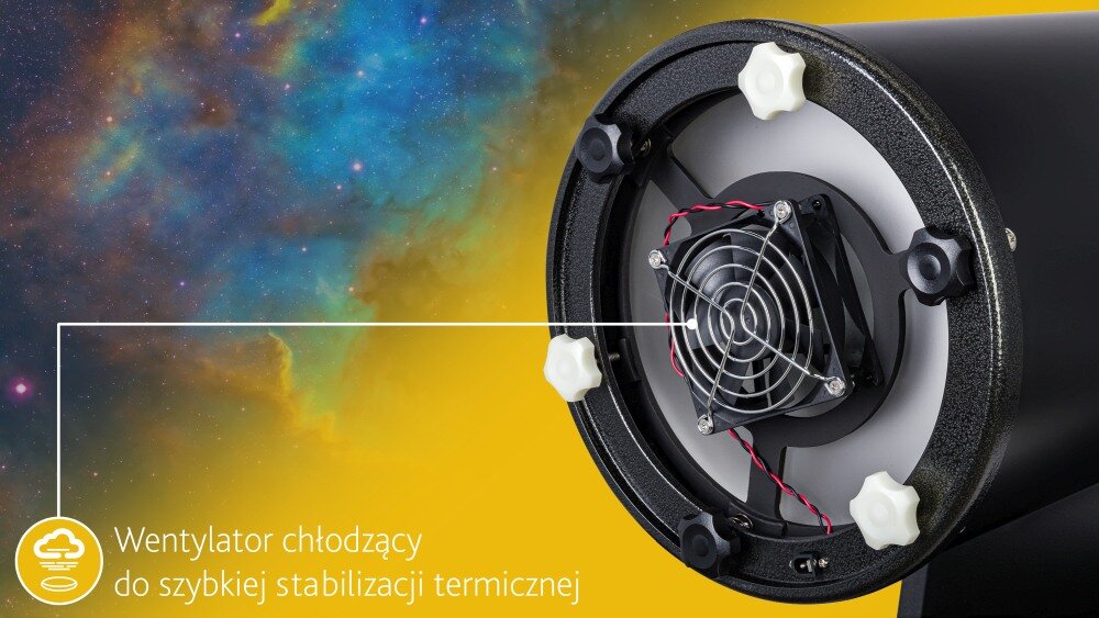 Teleskop LEVENHUK Dobsona Ra 250N wntylacja wentylator chłodzący zmiany temperatury układ optyczny 