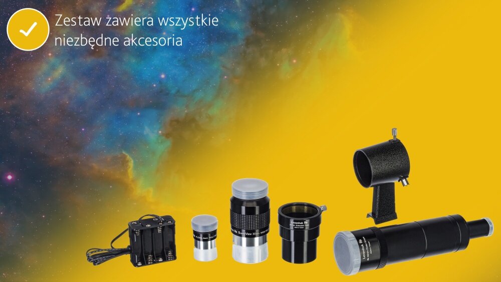 Teleskop LEVENHUK Dobsona Ra 250N zestaw akcesoria