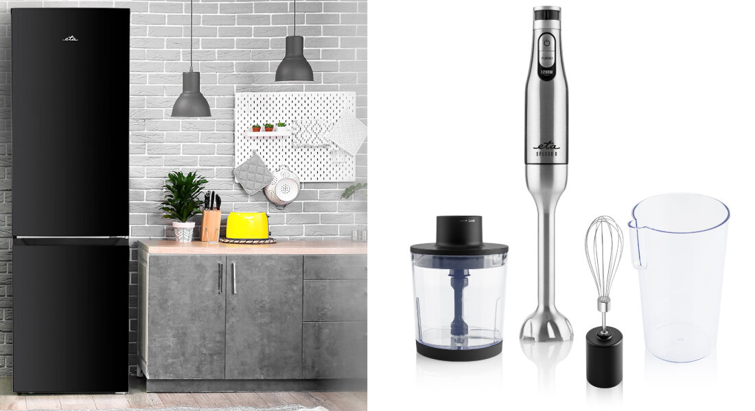 Blender ETA Spesso II 3w1 321590000 cały zestaw na białym tle szara kuchnia stalowe końcówki łatwy demontaż szybkie mycie solidne wykonanie