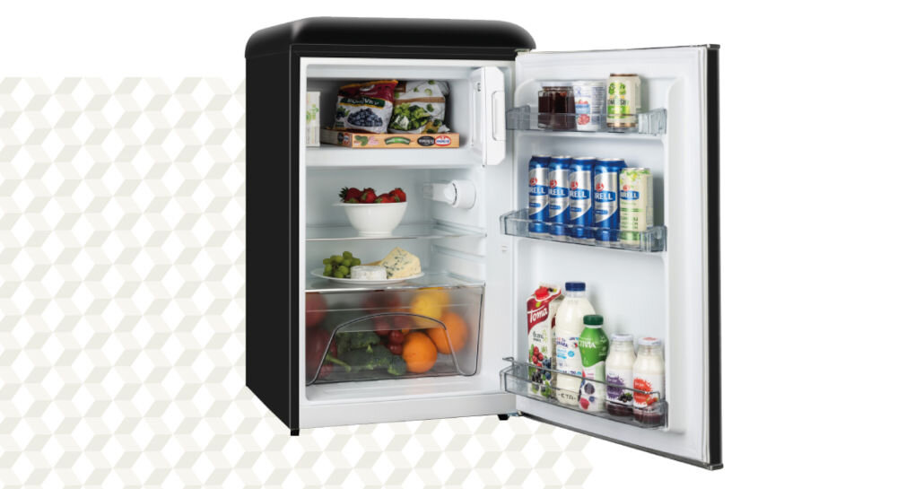 Lodówka ETA Storio 253790020E 90cm Czarna klasa energetyczna E niskie zużycie prądu 146 kWh rocznie w razie awarii utrzymuje temperaturę do 11 godzin klasa mrożenia do 2 kg żywności na dobę wygoda bezpieczeństwo