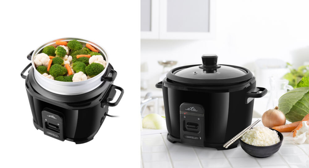 Ryżowar ETA Granello 313990000 moc 700 W przygotowanie różnorodnego rodzaju ryżu roślin strączkowych zup kaszek zbożowych perfekcyjnie ugotowany ryż miękki nierozgotowany w pełni automatyczna praca szklana pokrywa z otworem do odprowadzania pary liczne środki bezpieczeństwa wygodne bezproblemowe użytkowanie