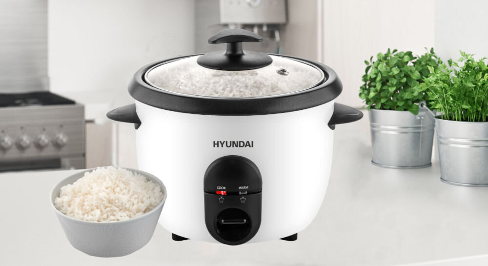 Ryżowar HYUNDAI RC100 wygodne zdrowe oszczędne gotowanie kompaktowe rozmiary pojemność 1l do 800 g ryżu w 30 minut dla jednej osoby dla rodziny idealnie ugotowany ryż stylowy design