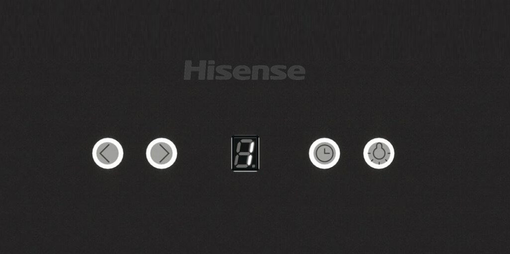 OKAP HISENSE CH8BI3GB Panel sterowania okapu z wyświetlaczem i regulacją prędkości. Czytelna obsługa funkcji urządzenia