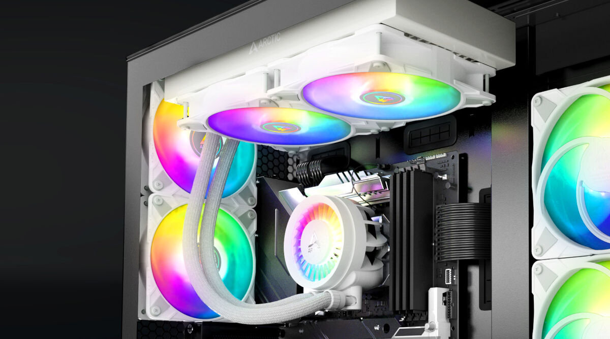 Chłodzenie wodne ARCTIC Liquid Freezer III 240 ARGB Biały wbudowany wentylator na radiatorze w konfiguracji push zintegrowane kable wentylatorów z osłoną węży pasta termiczna MX-6