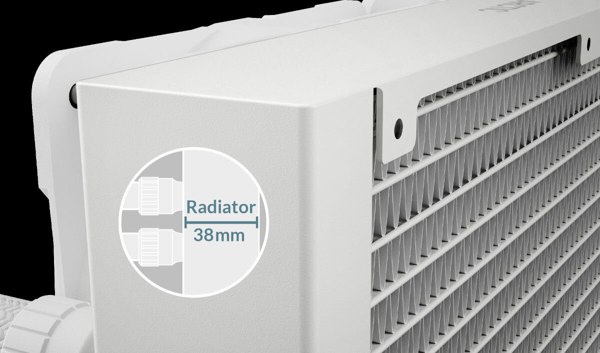 Chłodzenie wodne ARCTIC Liquid Freezer III 240 ARGB Biały powierzchnia radiatora o grubości 38 mm zwiększona o 23% zwiększony stos finów