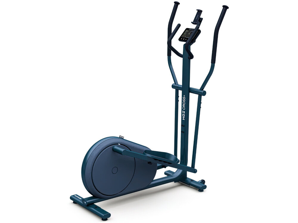 Orbitrek magnetyczny KETTLER Hoi Cross+ 20kg 39cm Granatowy orbitrek na białym tle widoczny pod skosem 10 różnorodnych programów treningowychtryb automatyczny tryb ręczny program tętna