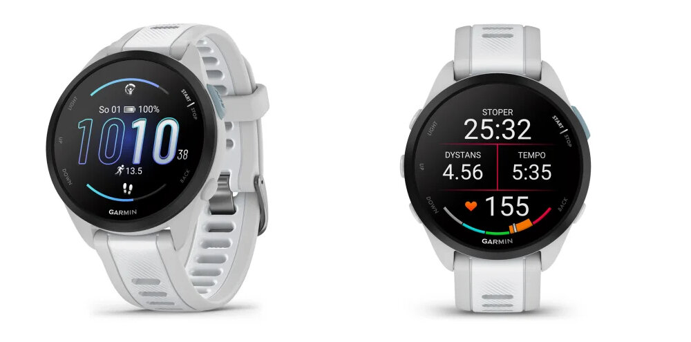 Smartwatch GARMIN Forerunner 165 ekran bateria czujniki zdrowie relaks odpoczynek ćwiczenia