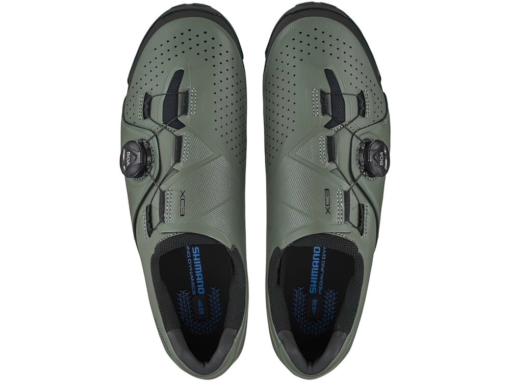 Buty rowerowe SHIMANO SH-XC300 Oliwkowy rozmiar 46 wysoka jakosc wydajnosc komfort niska podeszwa srodkowa ustabilizowana stopa duza efektywnosc przeniesienia mocy na pedaly