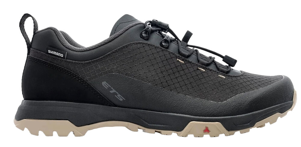 Buty rowerowe SHIMANO SH-ET501 Czarny rozmiar 45 z lekkiego materialu siatkowe panele odpowiednia wentylacja zapiecie na sznurowadla elastyczna pianka EVA w podeszwie