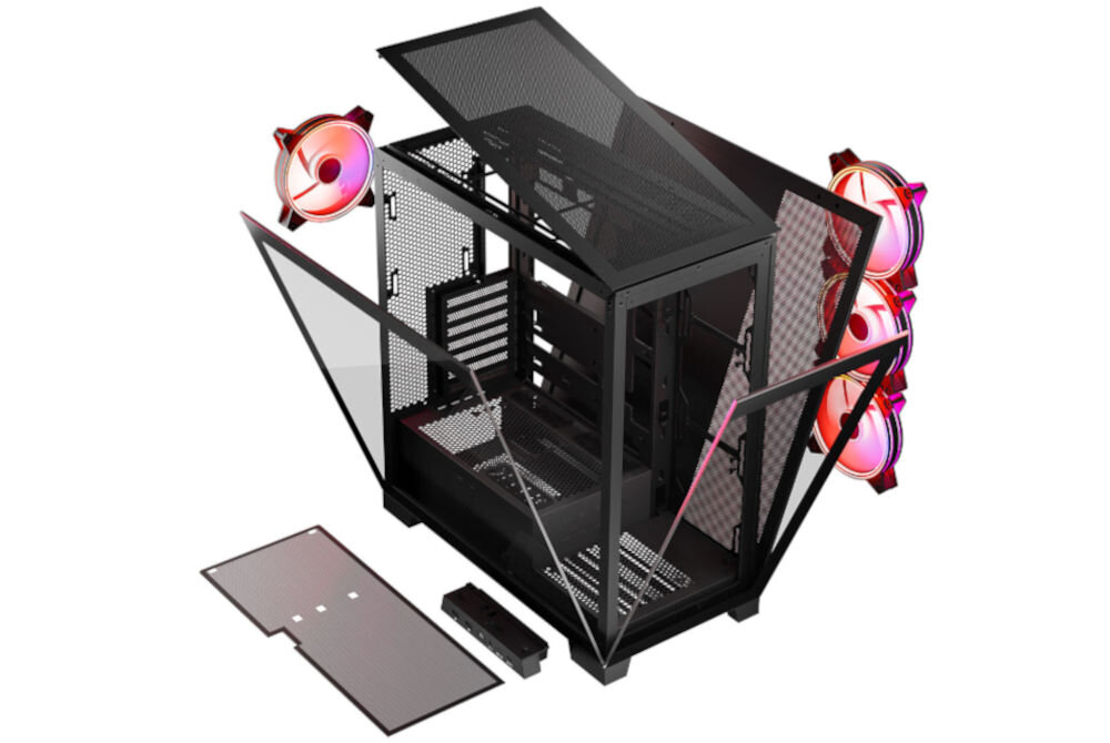 Obudowa MODECOM Volcano Space Apex ARGB Midi Czarny praktyczna łatwy montaż panele na zatrzask USB audio combo 2x USB 3.0 USB-C