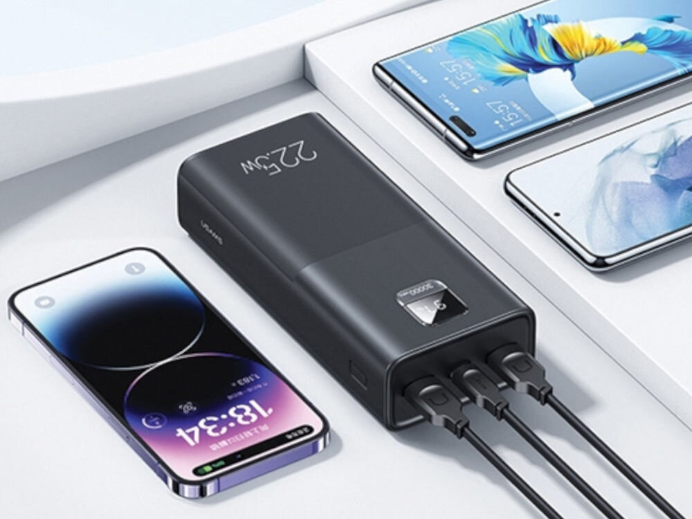 Powerbank USAMS US-CD191 kilka urządzeń jednocześnie, usb-c, usb-a, smartfon, tablet, kabel usb-c/usb-c, 65 , 22.5 w, 18 w