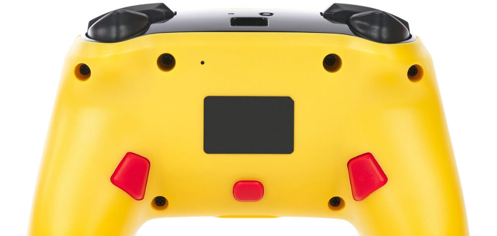 Kontroler POWERA Switch Enhanced Fortnite Peely prezentacja pada od tyłu na białym tle dwa programowalne przyciski Advanced Gaming Buttons przypisanie w trakcie rozgrywki komfort i personalizacja rozgrywki