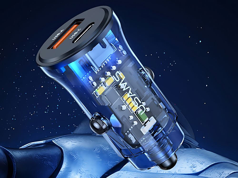 Ładowarka samochodowa USAMS C32 30W Fast Charge Niebieski
ładowarka na niebieskim tle
ładowarka samochód ładowanie zasilanie