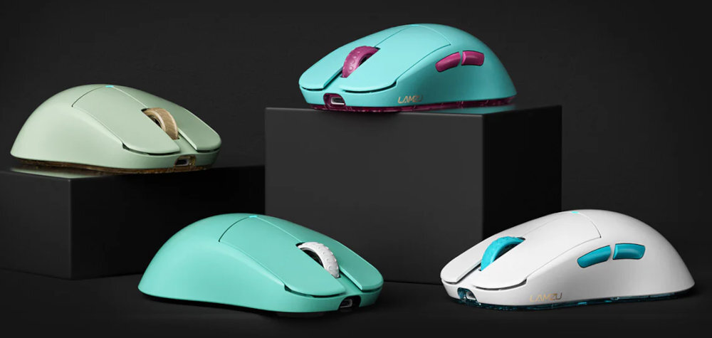 Atlantis OG V2 Pro czterech wersjach kolorystycznych wysoką jakością wykonania elegancki wygląd - cztery wersje kolorystyczne myszki na ciemnym tle