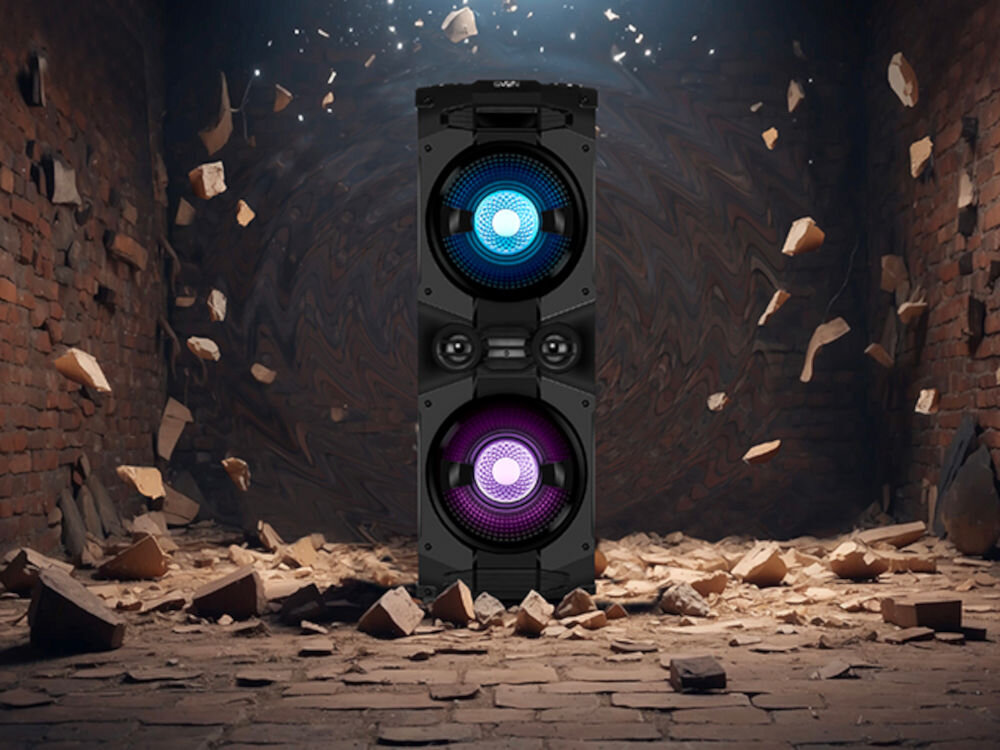 Power audio SVEN PS-1500 wielofunkcyjny głośnik, mobilny sprzęt muzyczny, imprezy domowe i plenerowe, power audio stojące na kostce w pustostanie