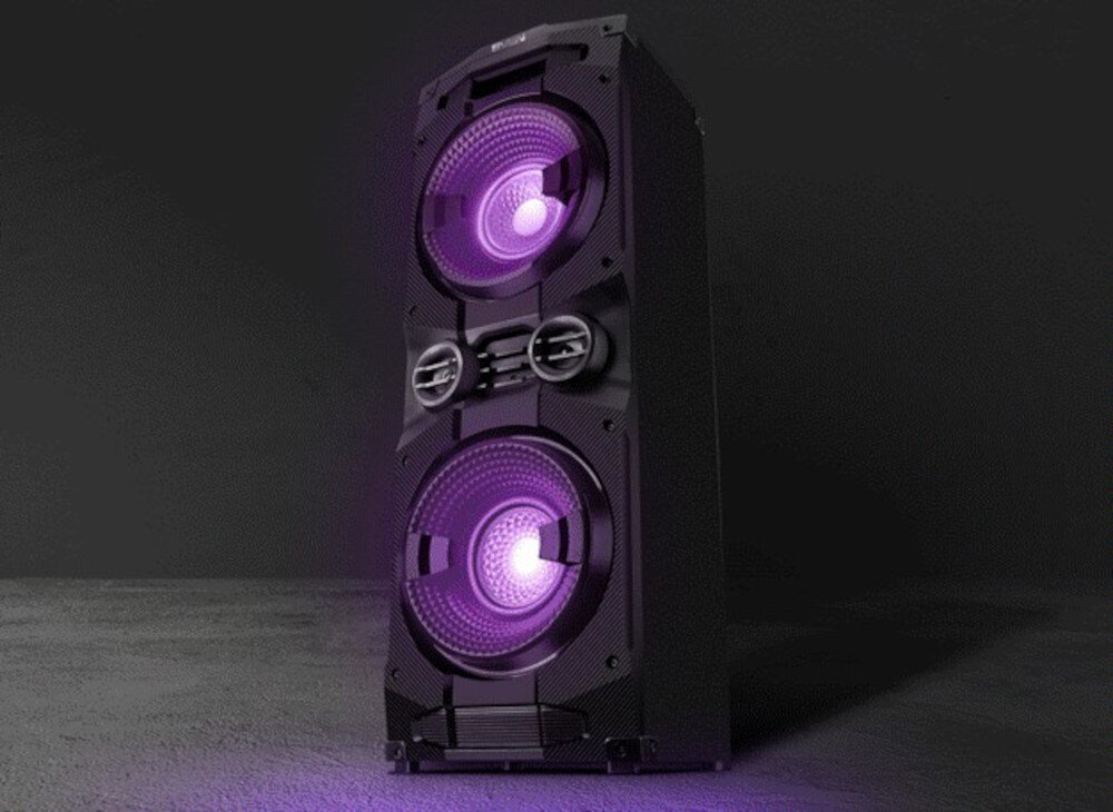 Power audio SVEN PS-1500 dynamiczne podświetlenie RGB, tryby świetlne, efekty wizualne do muzyki, power audio po skosie w ciemnym pomieszczeniu